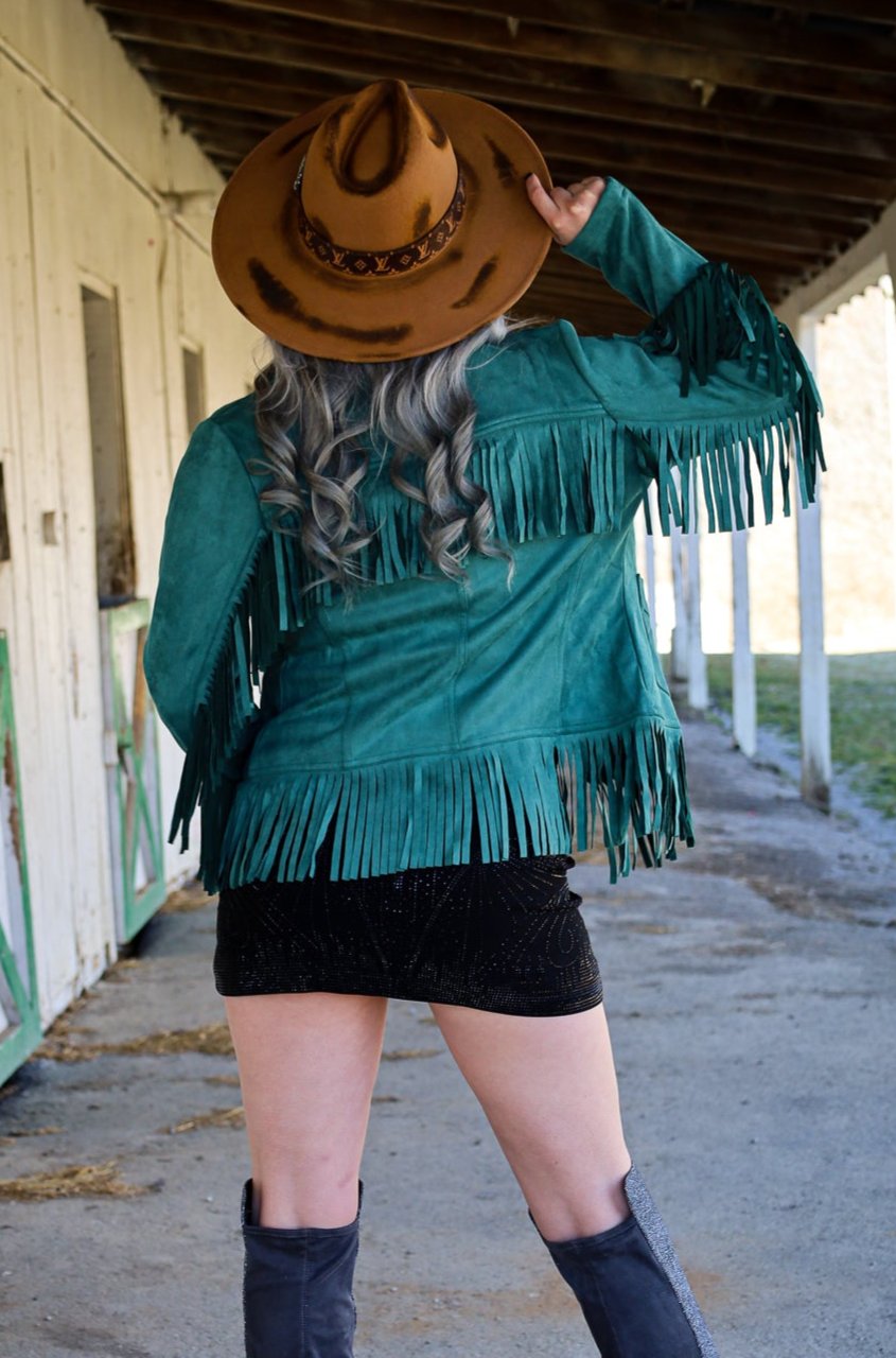 Turquoise fringe outlet jacket